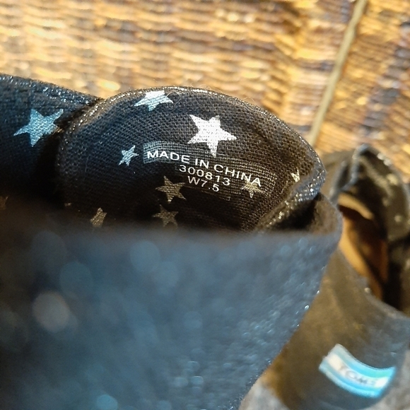 TOMS Women's 7.5 Black Metallic Desert Lace Up Wedge Ankle Booties Canvas Boho - Picture 5 of 6